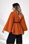 Women's Poncho Cape with Belt and Textured Stitching - 2