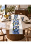 Villa Azzurra Floral Pattern Navy Blue White Beige 1 Runner Tablecloth Digital Printing