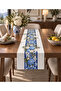 Villa Azzurra Floral Pattern Navy Blue White Beige 1 Runner Tablecloth Digital Printing - 2