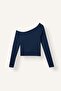 Fitted Kayık Collar Gathered Ribbed Long Sleeve T-Shirt I2417Ax26Au - 2