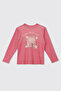 Girl's Crew Neck Patterned Pink Pajama Set - 2