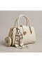 Cream Mini Women's Handbag with Gold Lock Detail, Zipper, Scarf Accessory and Cross Strap - - 2