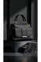 Matte Black Knitted Patterned Women's Bag with Gold Detail and Cross Strap - - 2