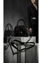 Women's Black Patent Leather Hand and Shoulder Bag with Silver Detail 18X13 cm - - 3