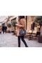 Smoked Blue Suede Women's Bag with Lock Detail and Small Hand Strap and Crossbody Strap