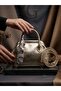 Gold Shiny Textured Women's Handbag and Crossbody Bag - - 2