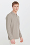 Men's Khaki Slim Fit Slim Fit Polo Neck Jacquard Stretch T-Shirt - 3