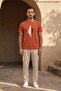 Orange Men's Abstract Pattern Printed Crew Neck Loose Fit T-Shirt - 4