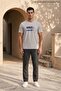 Men's Crew Neck Text Print Short Sleeve Gray T-Shirt - 3