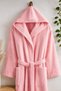 Luxury 100% Cotton Women's Bathrobe with Hood and Pockets, Soft Textured Home Wear Bathrobe, Pink - 2