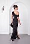 Women's Black One-Shoulder Slit Long Formal Dress - 6