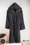 Luxury 100% Cotton Unisex Women's Bathrobe with Hood and Pockets, Soft Textured Home Wear Bathrobe, Dark Gray - 3