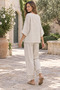 Ecru Color Italian Linen Pants and Blouse Set with Scallop and Sequin Detail - 8