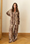 Coffee Leopard Pattern Shirt Pants Satin Set - 9063 - 65 - 2