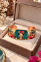 Frida Kahlo Themed Turquoise Floral Wide Form 100% Copper Bracelet