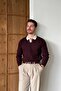 Atri Double Color Textured Regular Fit Polo Collar Claret Red Men's Knitwear Sweater - 7
