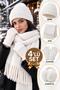 Women's 4-Piece Winter White Set, Beanie, Scarf, Gloves, Ear Muffs, Warm Soft Winter Accessory Gift Set - 5