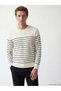 Southblue White Crew Neck Striped Men's Knitwear Sweater