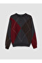 Xside Brown Crew Neck Argyle Patterned Men's Knitwear Sweater