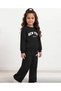 Girl's Black Crew Neck New York Printed Sweatshirt-Black Loose Fit Tracksuit Set - 4