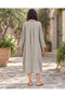 Stone Color Watercolor Floral Patterned Linen Shirt Dress with Pocket Detail - 2