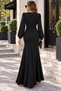 Davet Elegance-Women's Long Sleeve Ruffle Waist Detailed Asymmetrical Flounce Long Crepe Dress - 3