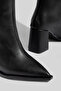 Black Vegan Leather Thick Heeled Women's Boots Pointed Toe Heeled Boots - 4
