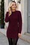 Women's Round Neck Long Sleeve Hair Braided Relaxed Cut Casual Stylish Burgundy Long Knitwear Sweater - 5