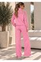 Pink Women's Lace Detailed Zippered Tracksuit Set – High Neck Top & Wide Leg Pants Two-Piece Set - 3