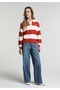 Regular Fit Polo Collar Striped Women's Orange Sweater - 3