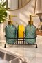 Set of 2 | |   Alaçati New Green with Stand | |   Luxury Glass Soap Dispenser with Metal Stand, Detergent Dispenser, Hand and Dishwashing Set, Kitchen Countertop and Sink Organizer, Glass Liquid Soap Dispenser, Sponge Holder, Glass Bottle - 7