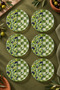 Set of 6 Glass Tea Plates – Olive Branch and Checkerboard Pattern 12 cm – 6 Tea Plates