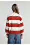 Regular Fit Polo Collar Striped Women's Orange Sweater - 2