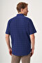 Navy Blue-White Buttoned Collar Short Sleeve Comfort Fit 100% Cotton Shirt 1004260228 - 5