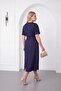 Women's Navy Blue V-Neck Belted Plus Size Event Dress - 5