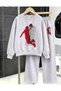 Boys' Gray Crew Neck Red Basketball Player Printed Sweatshirt-Grey Loose Fit Tracksuit - 2