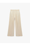 Straight Cut Wide Leg Pleated Satin Trousers with Pockets - 4