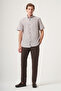 White-Brown Buttoned Collar Short Sleeve Pocketed Striped Pattern Comfort Fit 100% Cotton Shirt 1004260216 - 4