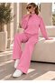 Pink Women's Lace Detailed Zippered Tracksuit Set – High Neck Top & Wide Leg Pants Two-Piece Set - 2