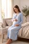 Lalina Lace Detailed Maternity and Postpartum Long Sleeve Nightgown Suitable for Breastfeeding - 3