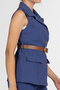 Women's Summer Sax Long Vest with Belt and Ornamental Pockets & Spanish Flare Front Seam Detailed Trousers Set 1182 - 6