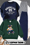 Boys' Brooklyn and Skateboard Bear Printed 2-Pack Navy Blue-Green Kids' Tracksuit Set Bottom and Top Set