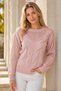 Women's Round Neck Long Sleeve Transparent Detailed Openwork Hair Braided Stylish Soft Casual Powder Knitwear Sweater