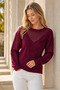 Women's Round Neck Long Sleeve Transparent Detailed Openwork Hair Braided Stylish Soft Casual Burgundy Knitwear Sweater - 2