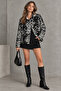Black and White Leopard Patterned Knitwear Jacket - Sırtlan