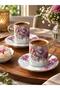 2-Person Effect Flower Patterned Porcelain Coffee Cup Set Rose