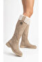 Women's Fur Detailed Suede Look Zippered Short Heeled Boots