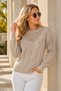 Women's Round Neck Long Sleeve Transparent Detailed Openwork Hair Braided Stylish Soft Casual Mink Knitwear Sweater