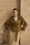 Women's Green Suede Belted Pocketed Jacket - 2