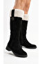 Women's Fur Detailed Suede Look Zippered Short Heeled Boots